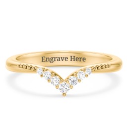Vintage Beaded V-Shaped Band With Graduated Diamonds in 10K Solid Yellow Gold with Lab Diamond