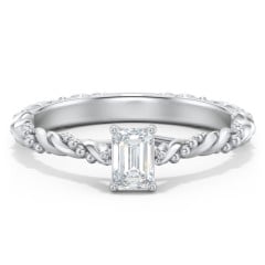 Vintage Solitaire Engagement Ring with Beaded Twisted Rope Band