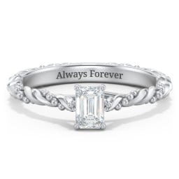 Vintage Solitaire Engagement Ring with Beaded Twisted Rope Band