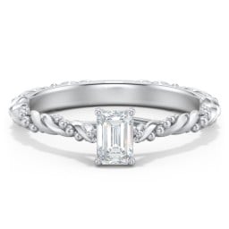 Vintage Solitaire Engagement Ring with Beaded Twisted Rope Band