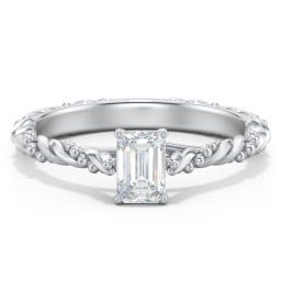 Vintage Solitaire Engagement Ring with Beaded Twisted Rope Band