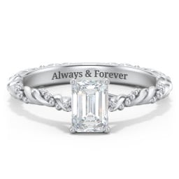 Vintage Solitaire Engagement Ring with Beaded Twisted Rope Band