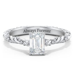 Vintage Solitaire Engagement Ring with Beaded Twisted Rope Band