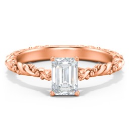 Vintage Solitaire Engagement Ring with Beaded Twisted Rope Band in 10K Solid Rose Gold
