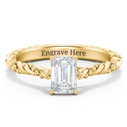 Vintage Solitaire Engagement Ring with Beaded Twisted Rope Band in 10K Solid Yellow Gold with 04LABDIAM-EM-1.00-SI1-F-G