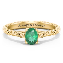 Vintage Solitaire Engagement Ring with Beaded Twisted Rope Band in 10K Solid Yellow Gold with 05EMER-OV-0.50 and Lab Diamond