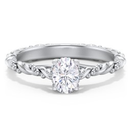 Vintage Solitaire Engagement Ring with Beaded Twisted Rope Band