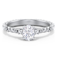 Vintage Solitaire Engagement Ring with Beaded Twisted Rope Band – 14K White Gold