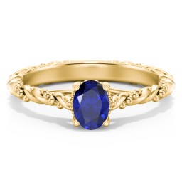 Vintage Solitaire Engagement Ring with Beaded Twisted Rope Band in 10K Solid Yellow Gold with 09BSAP-OV-0.50