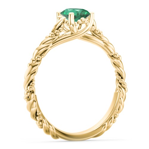 Vintage Solitaire Engagement Ring with Beaded Twisted Rope Band – 10K Yellow Gold with 05EMER-OV-0.50