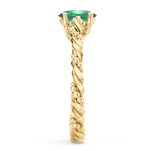 Vintage Solitaire Engagement Ring with Beaded Twisted Rope Band – 10K Yellow Gold with 05EMER-OV-0.50