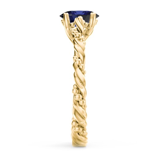 Vintage Solitaire Engagement Ring with Beaded Twisted Rope Band – 10K Yellow Gold with 09BSAP-OV-0.50
