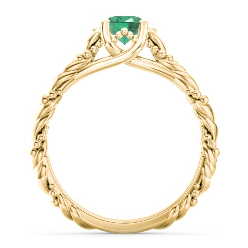 Vintage Solitaire Engagement Ring with Beaded Twisted Rope Band – 10K Yellow Gold with 05EMER-OV-0.50