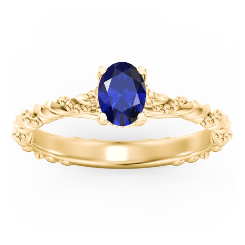 Vintage Solitaire Engagement Ring with Beaded Twisted Rope Band – 10K Yellow Gold with 09BSAP-OV-0.50