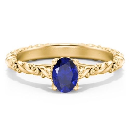 Vintage Solitaire Engagement Ring with Beaded Twisted Rope Band – 10K Yellow Gold with 09BSAP-OV-0.50
