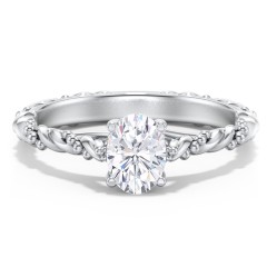 Vintage Solitaire Engagement Ring with Beaded Twisted Rope Band – 14K White Gold