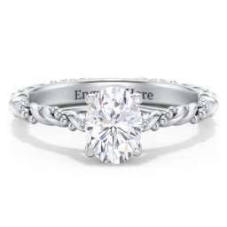 Vintage Solitaire Engagement Ring with Beaded Twisted Rope Band