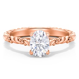 Vintage Solitaire Engagement Ring with Beaded Twisted Rope Band in 10K Solid Rose Gold