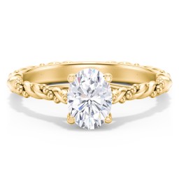 Vintage Solitaire Engagement Ring with Beaded Twisted Rope Band in 10K Solid Yellow Gold with 04LABDIAM-OV-1.00-SI1-G-G