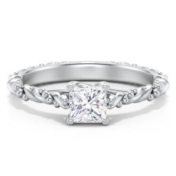 Vintage Solitaire Engagement Ring with Beaded Twisted Rope Band