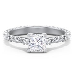 Vintage Solitaire Engagement Ring with Beaded Twisted Rope Band