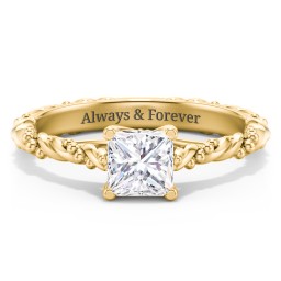 Vintage Solitaire Engagement Ring with Beaded Twisted Rope Band in 10K Solid Yellow Gold with 04LABDIAM-PC-1.00-SI1-F-G