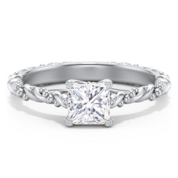 Vintage Solitaire Engagement Ring with Beaded Twisted Rope Band