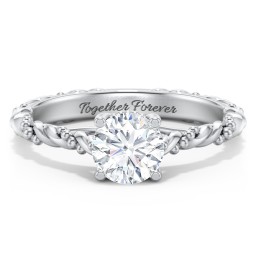 Vintage Solitaire Engagement Ring with Beaded Twisted Rope Band