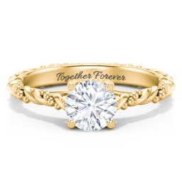 Vintage Solitaire Engagement Ring with Beaded Twisted Rope Band