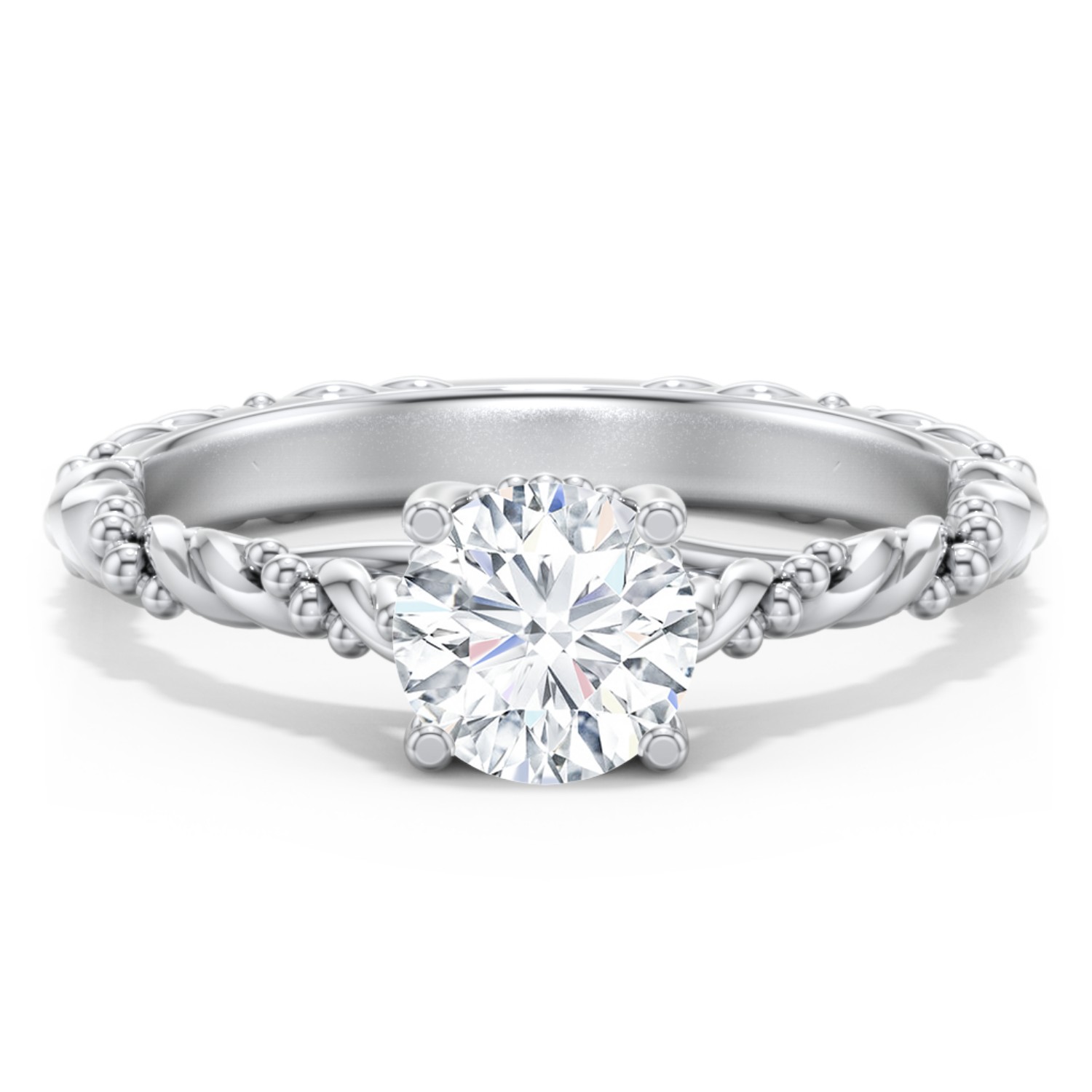 Personalized Vintage Solitaire Engagement Ring with Beaded Twisted Rope Band