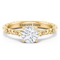 Vintage Solitaire Engagement Ring with Beaded Twisted Rope Band in 10K Solid Yellow Gold with 04LABDIAM-RD-1.00-SI1-F-VG