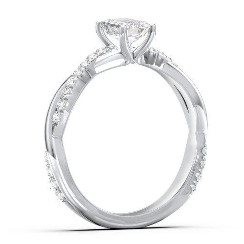 Twisted Infinity Engagement Ring with Side Stones – 14K White Gold with Lab Diamond