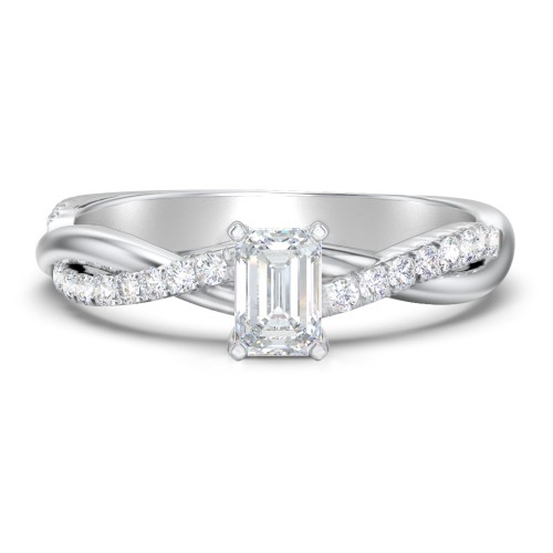 Twisted Infinity Engagement Ring with Side Stones – 14K White Gold with Lab Diamond