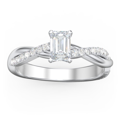 Twisted Infinity Engagement Ring with Side Stones – 14K White Gold with Lab Diamond