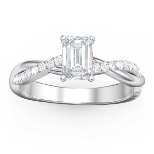Twisted Infinity Engagement Ring with Side Stones – 14K White Gold with Lab Diamond