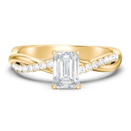 Twisted Infinity Engagement Ring with Side Stones in 10K Solid Yellow Gold with 04LABDIAM-EM-1.00-SI1-F-G and Lab Diamond