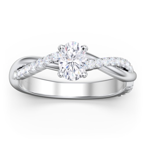 Twisted Infinity Engagement Ring with Side Stones – 14K White Gold with Lab Diamond
