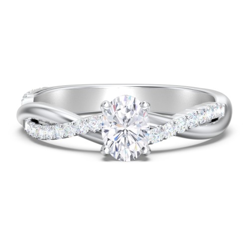 Twisted Infinity Engagement Ring with Side Stones – 14K White Gold with Lab Diamond