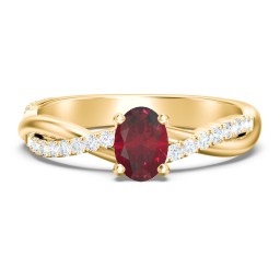 Twisted Infinity Engagement Ring with Side Stones in 10K Solid Yellow Gold with 07RUBY-OV-0.50 and Lab Diamond