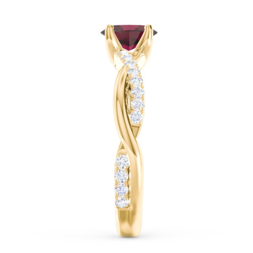 Twisted Infinity Engagement Ring with Side Stones – 10K Yellow Gold with 07RUBY-OV-0.50 and Lab Diamond