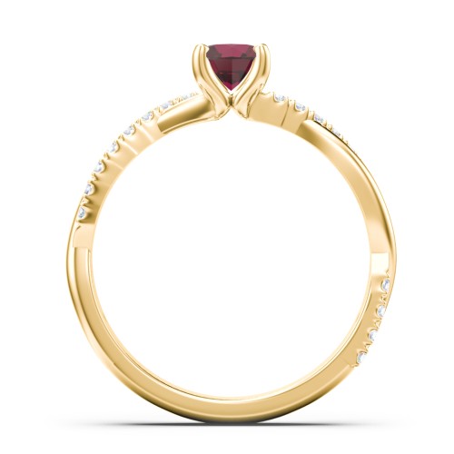 Twisted Infinity Engagement Ring with Side Stones – 10K Yellow Gold with 07RUBY-OV-0.50 and Lab Diamond