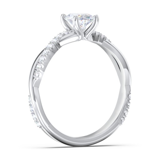 Twisted Infinity Engagement Ring with Side Stones – 14K White Gold with Lab Diamond