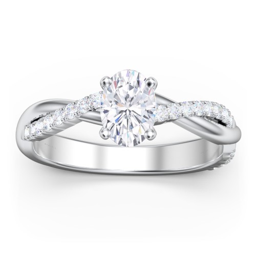 Twisted Infinity Engagement Ring with Side Stones – 14K White Gold with Lab Diamond