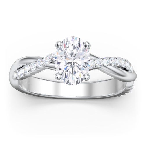 Twisted Infinity Engagement Ring with Side Stones – 14K White Gold with Lab Diamond