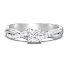 Twisted Infinity Engagement Ring with Side Stones – 14K White Gold with Lab Diamond