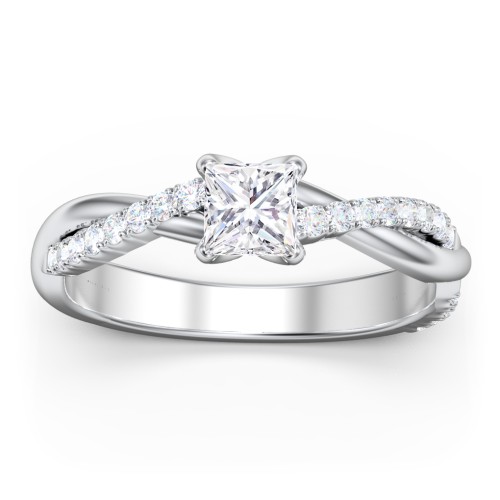 Twisted Infinity Engagement Ring with Side Stones – 14K White Gold with Lab Diamond