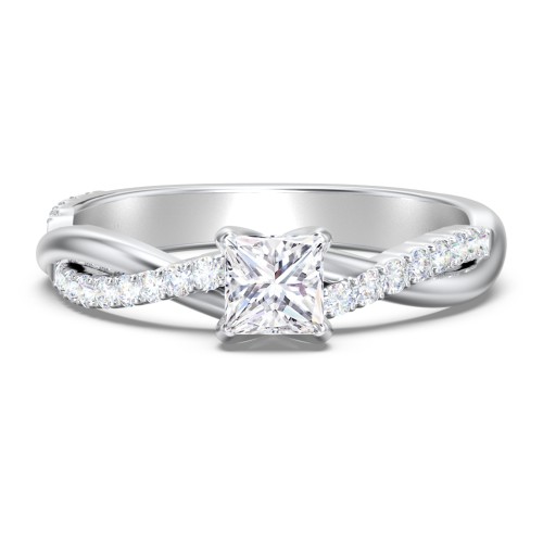 Twisted Infinity Engagement Ring with Side Stones – 14K White Gold with Lab Diamond