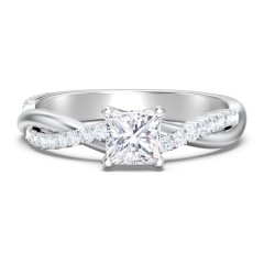 Twisted Infinity Engagement Ring with Side Stones – 14K White Gold with Lab Diamond