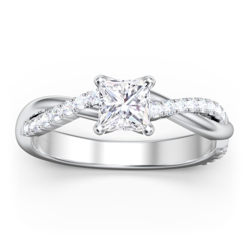 Twisted Infinity Engagement Ring with Side Stones – 14K White Gold with Lab Diamond