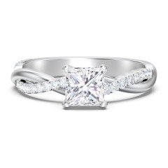 Twisted Infinity Engagement Ring with Side Stones – 14K White Gold with Lab Diamond